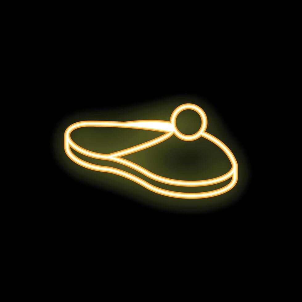Neon yellow slippers icon lighting up the dark background vector