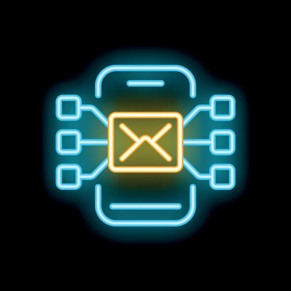 Neon icon showing mobile phone sending email message vector