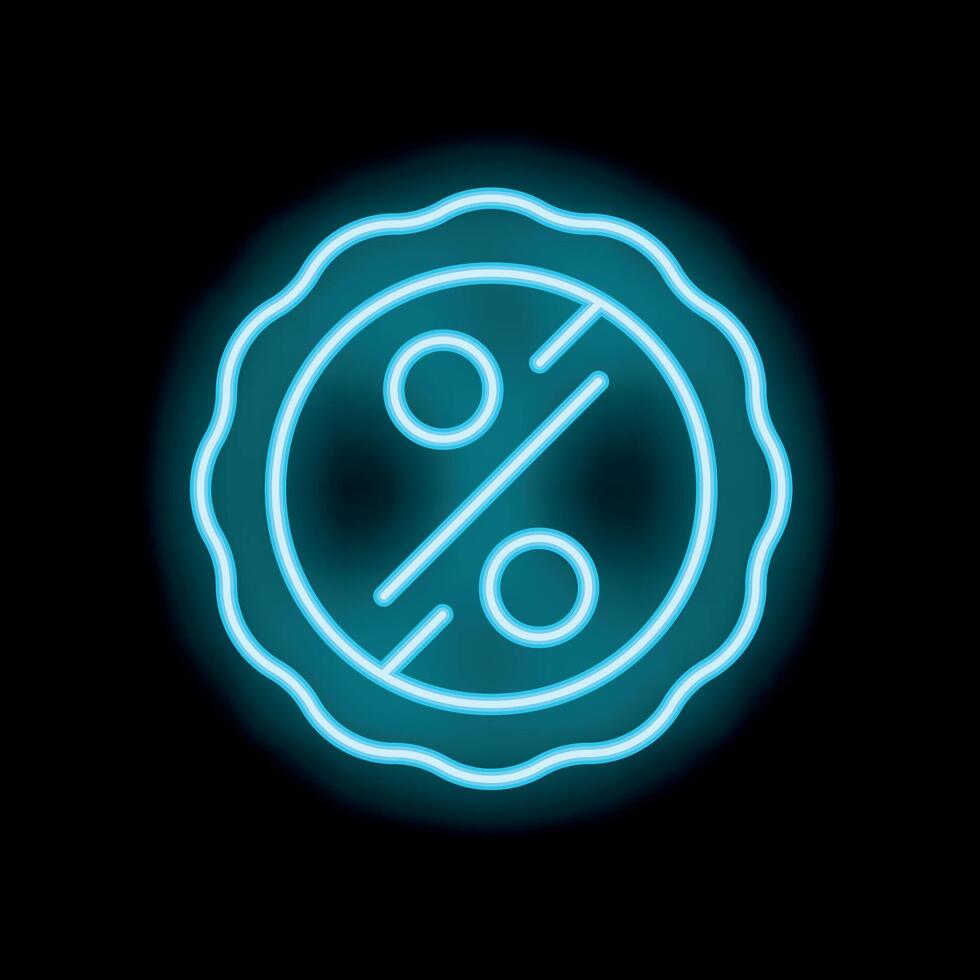 Neon blue discount percentage sign in round frame on a black background vector