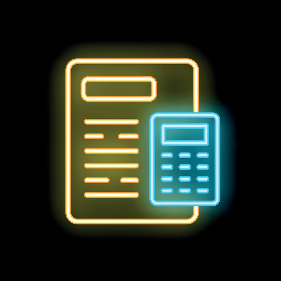 Neon icon of calculator calculating financial document vector