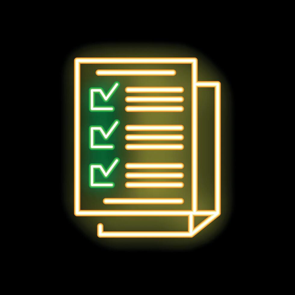 Neon green checklist icon glowing on dark background vector