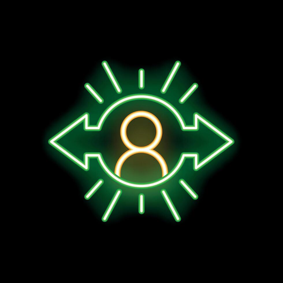 Neon green shining decision making process icon with arrows vector