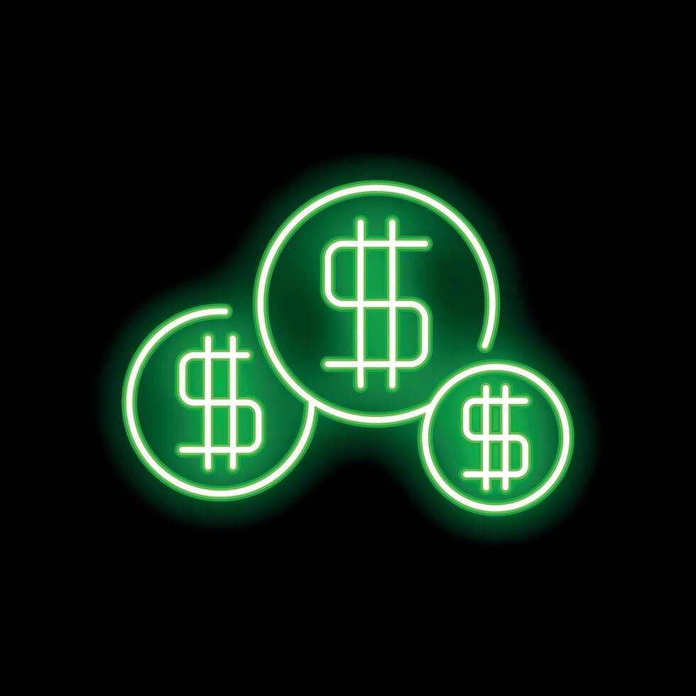 Neon green dollar sign increasing wealth icon glowing on black background vector