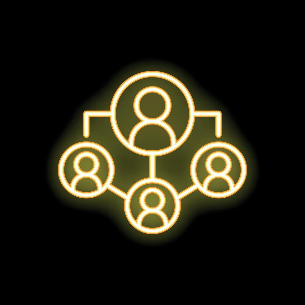 Neon yellow business hierarchy icon on black background vector