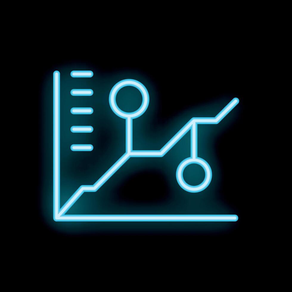 Neon blue graph showing growth with points connected on grid with black background vector