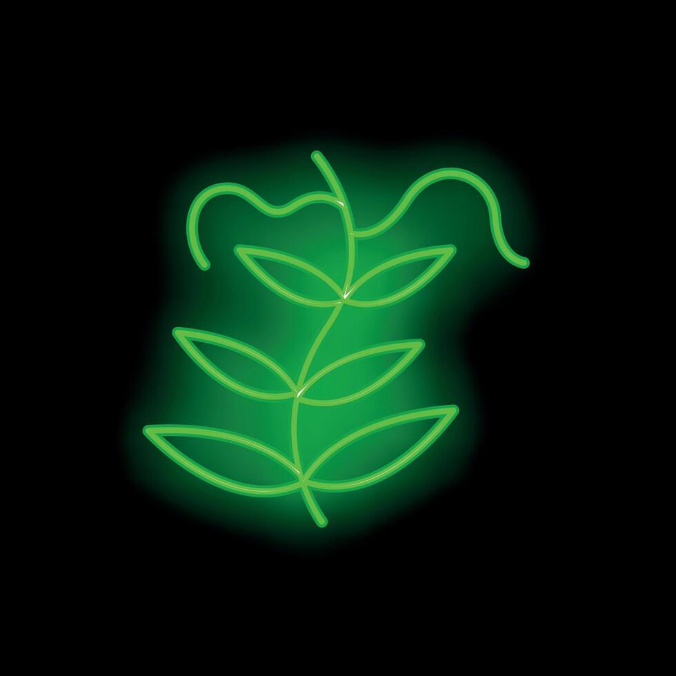 Bright green neon sign showing a plant growing upwards on black background vector