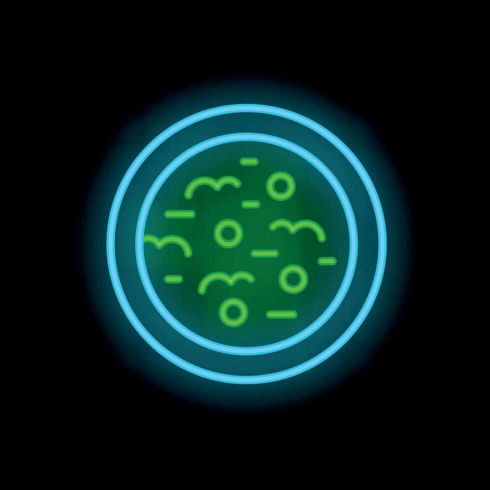 Glowing neon icon of a petri dish with bacteria growing in it vector