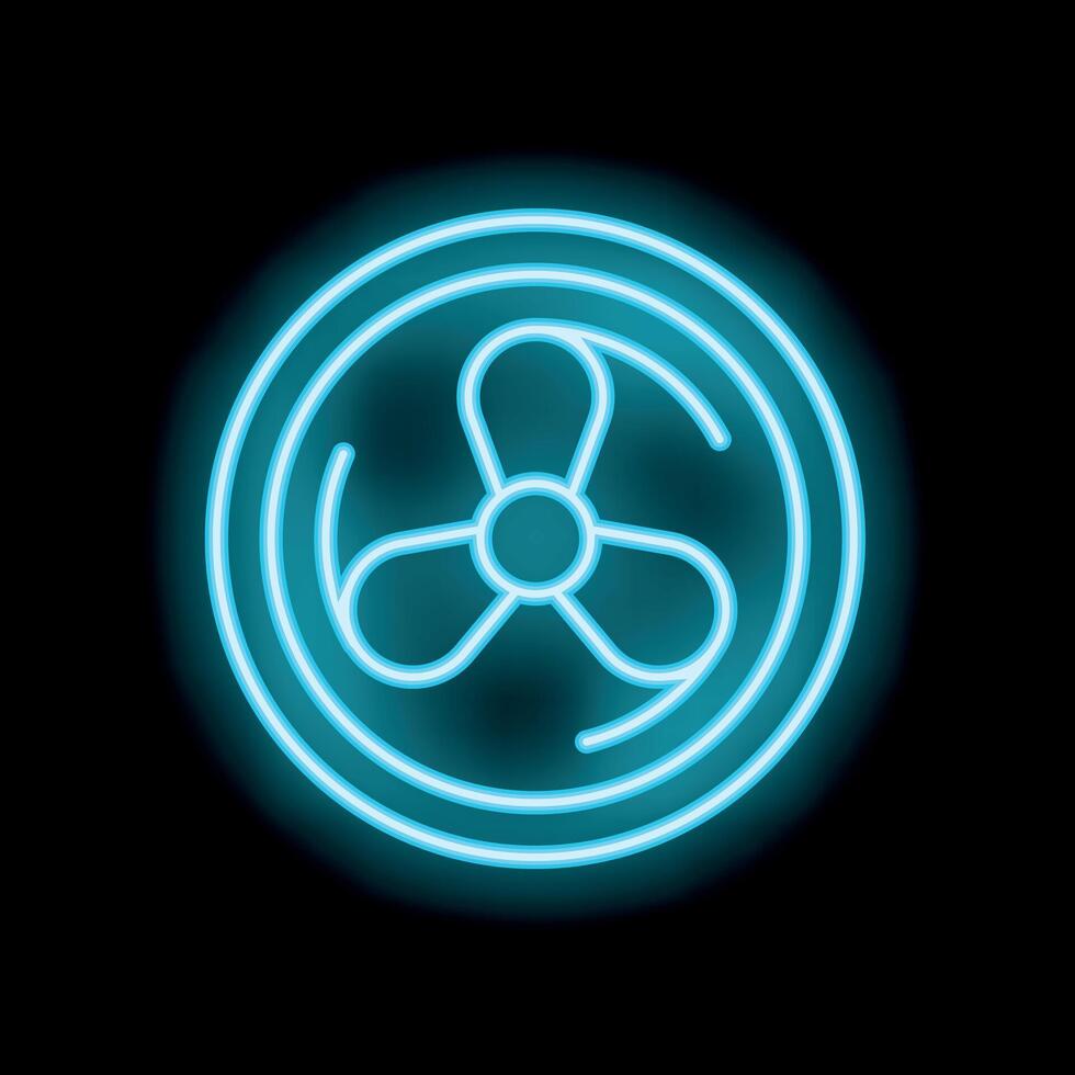 Glowing neon fan icon spinning and providing cooling airflow vector