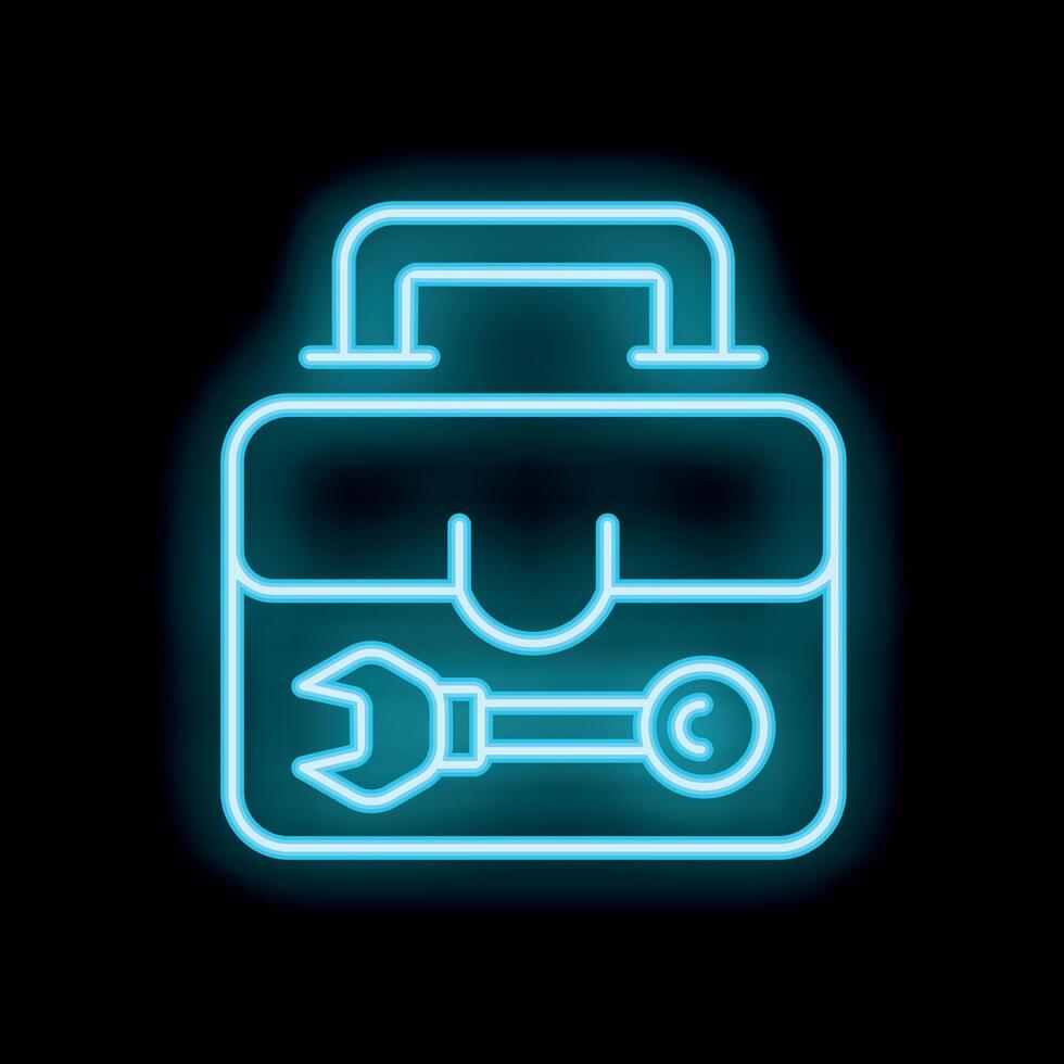Neon toolbox icon glowing against a black background vector