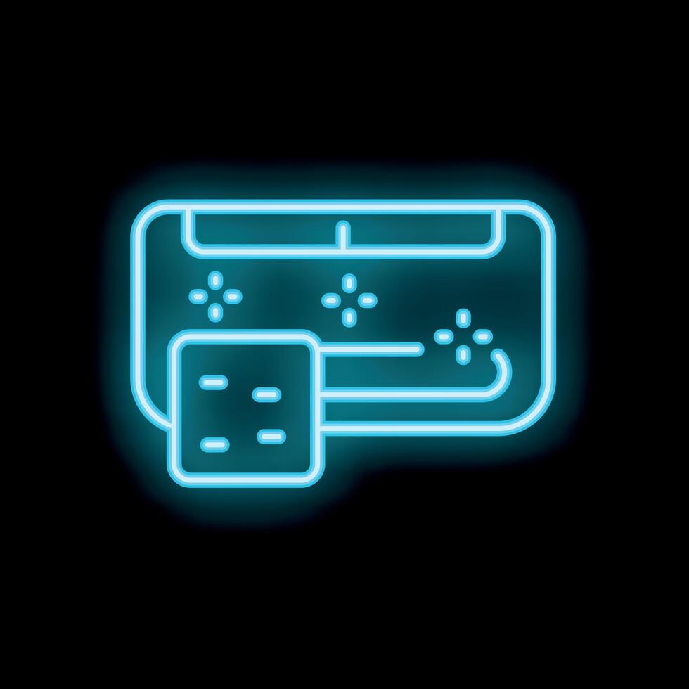 Neon blue air conditioner cooling system with remote control icon vector