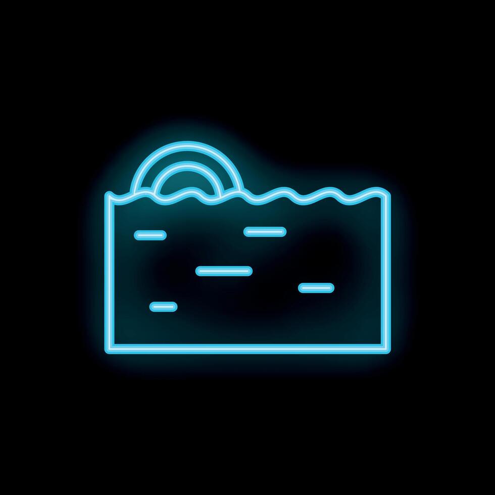 Blue neon sign of a swimming pool with an inflatable ring on black background vector