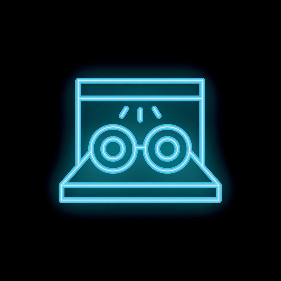 Neon icon of eye test chart with glowing spectacles representing vision care vector