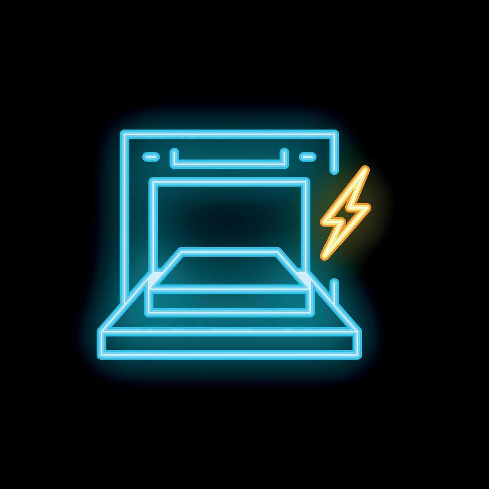 Neon 3d printer printing object with laser beam shining vector