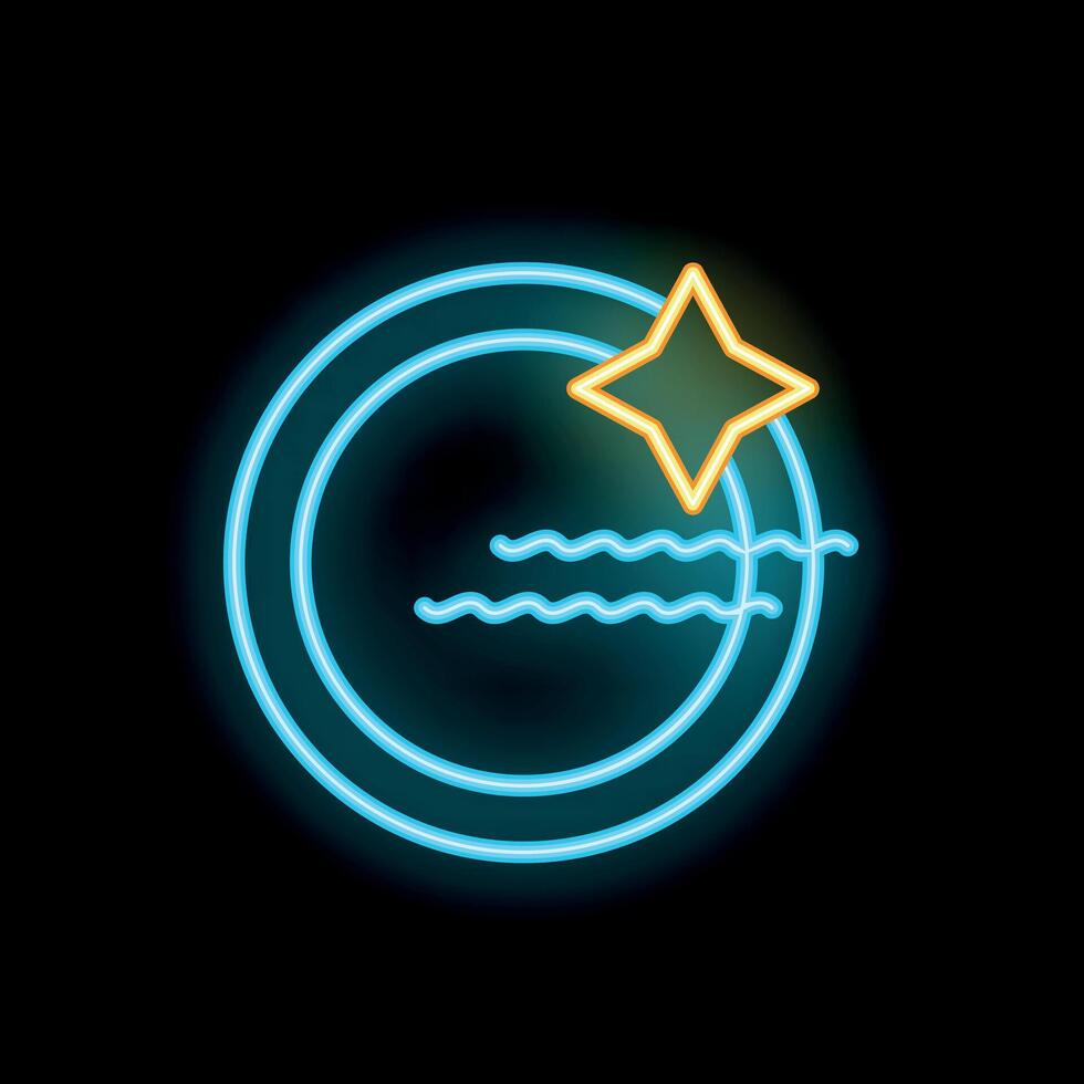 Neon icon of clean dishes with shining sparkles representing cleanliness vector