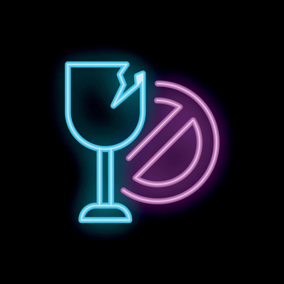 Neon sign of fragile symbol with broken glass showing prohibition sign vector
