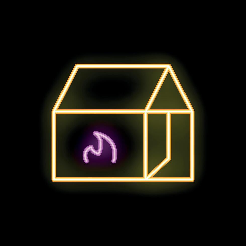 Neon style icon of a house on fire burning at night vector