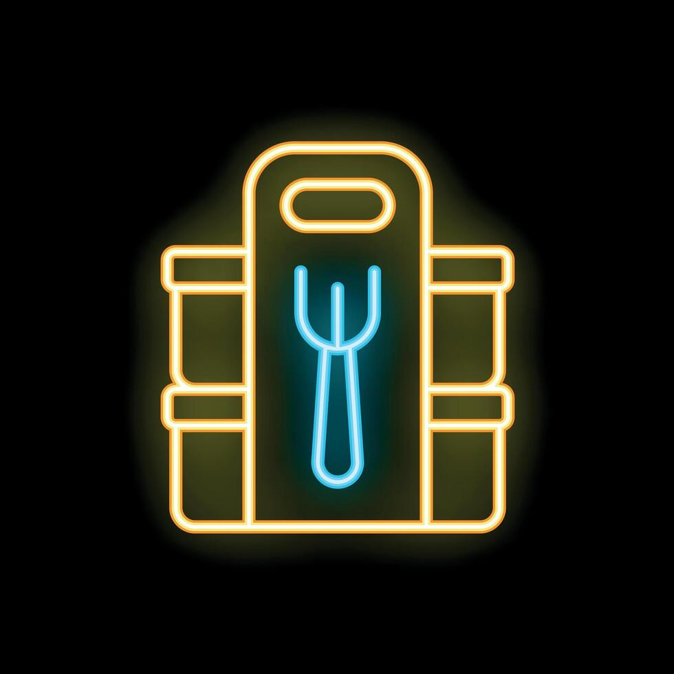 Neon sign of lunch box with fork showing concept of food delivery service vector