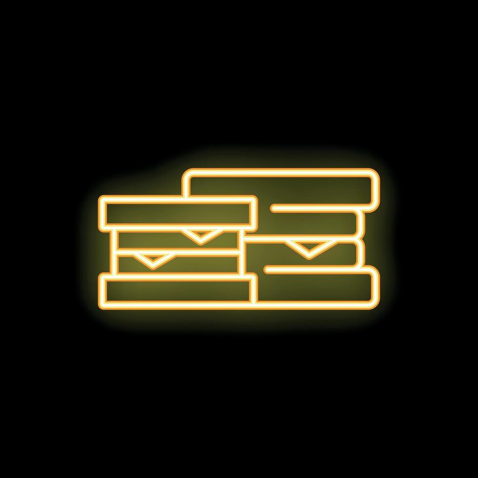 Glowing neon icon of stacked parcels representing logistics and delivery vector