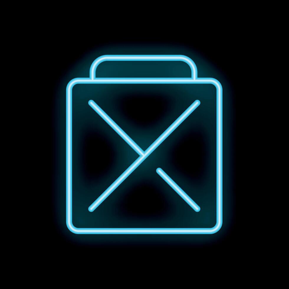 Glowing neon sign depicting a jerrycan on black background vector