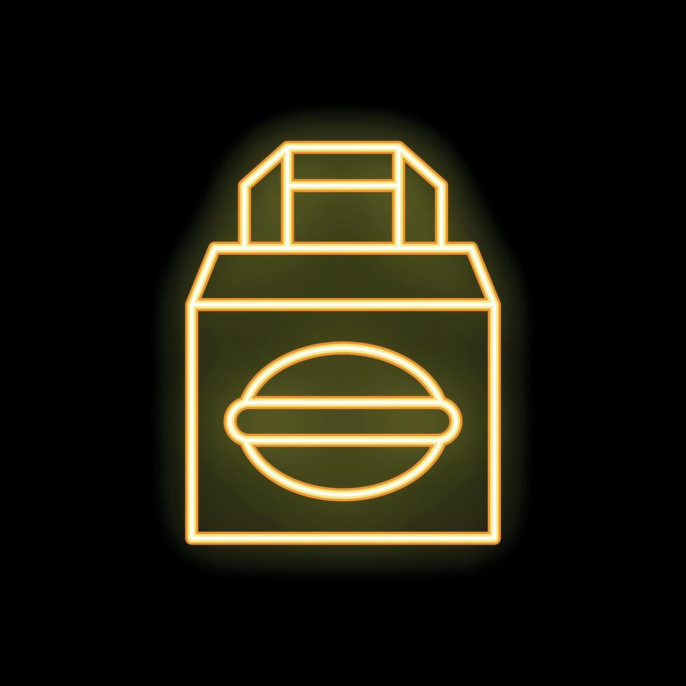 Neon sign showing a take away box with a hamburger inside vector
