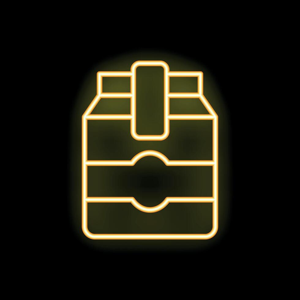 Neon style icon of a milk or juice carton glowing on black background vector
