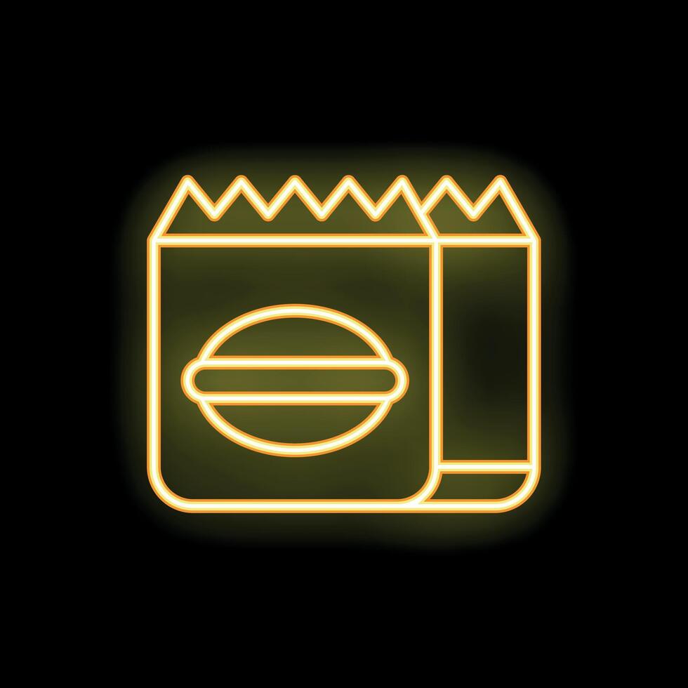 Glowing neon sign of a burger in a box on a black background vector