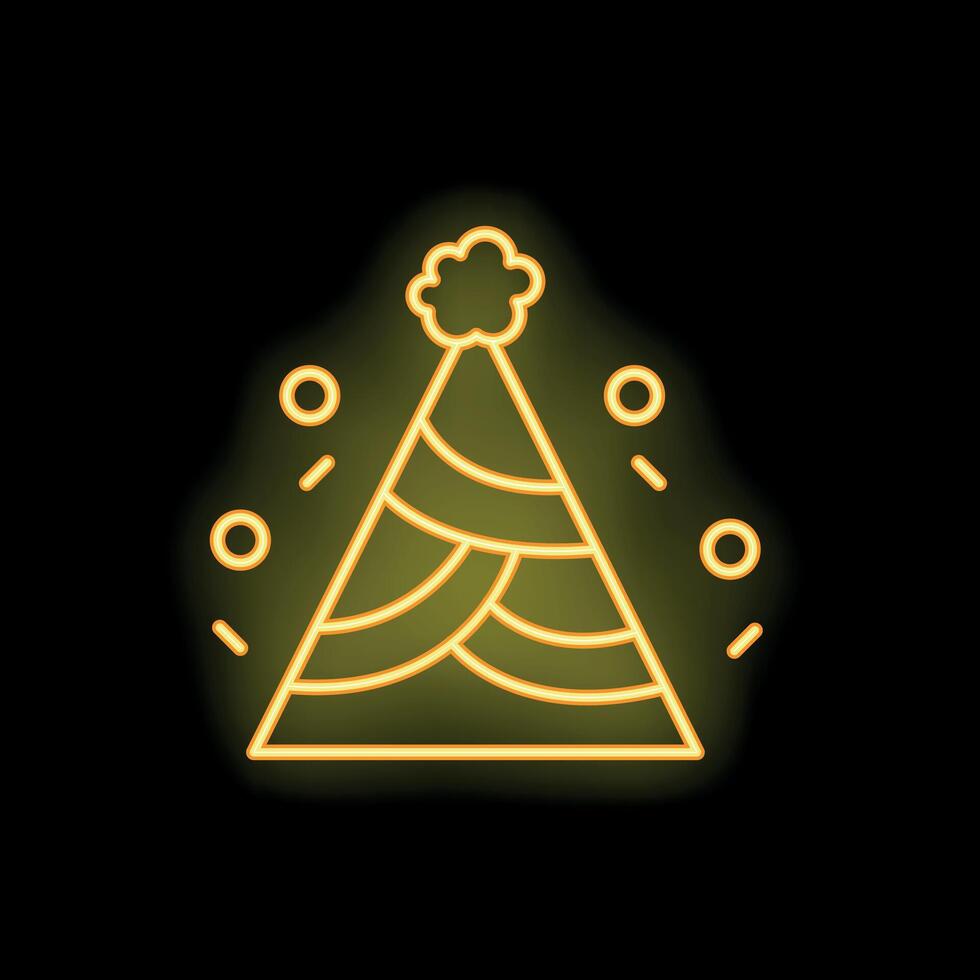 Neon yellow party hat shining on dark background vector