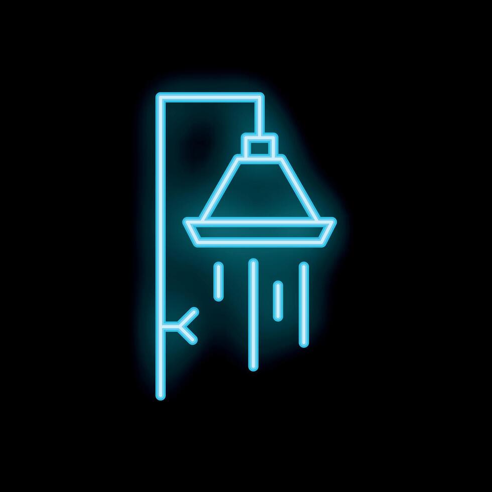 Blue neon shower icon glowing against a black background vector
