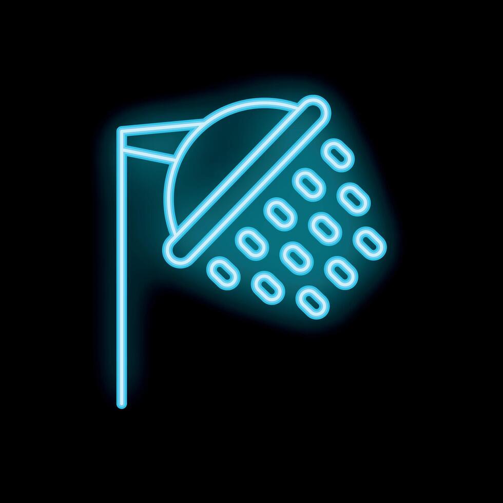 Bright blue neon shower head glowing in the dark vector