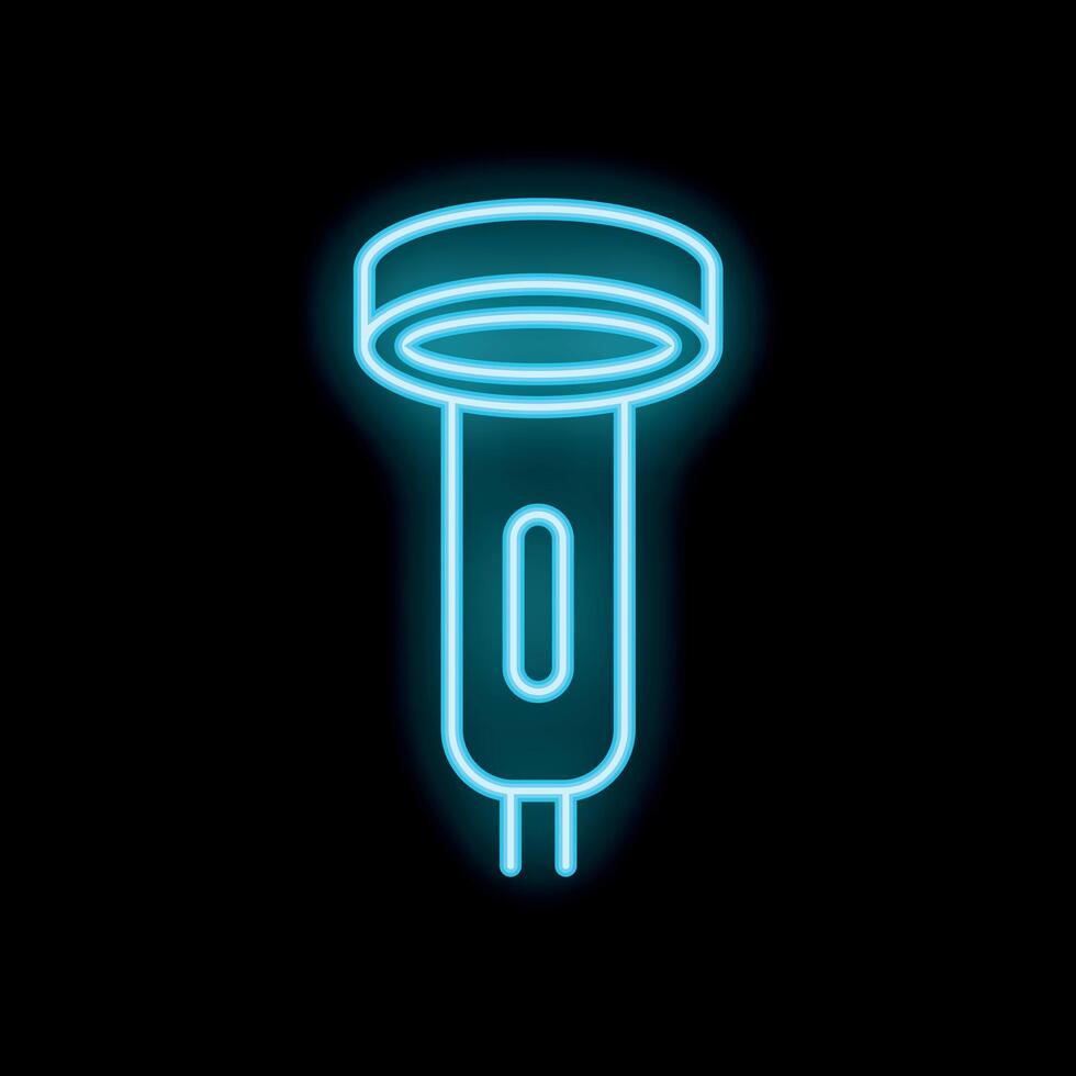 Neon icon of flashlight glowing on black background vector