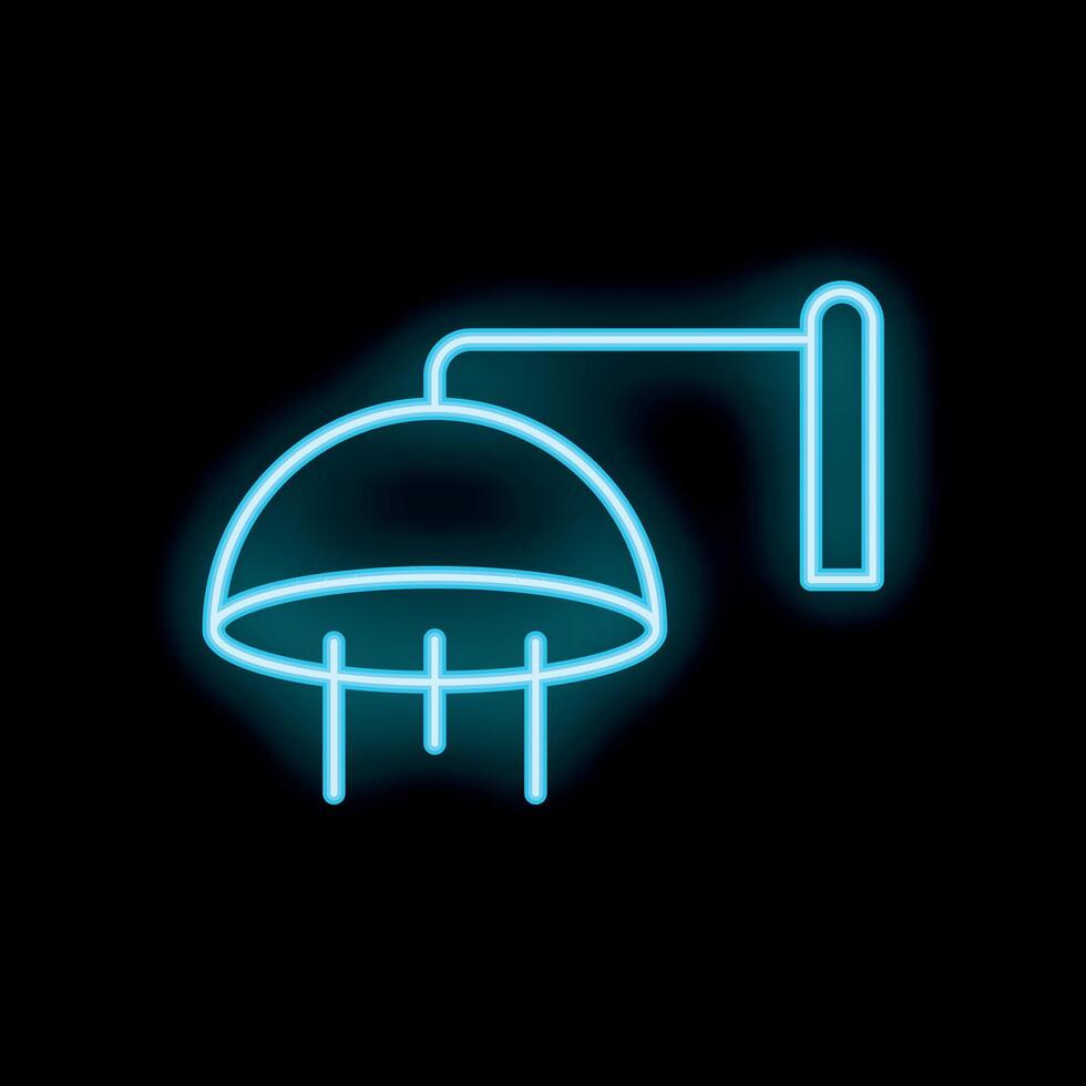 Blue neon sign showing a ceiling lamp on black background vector