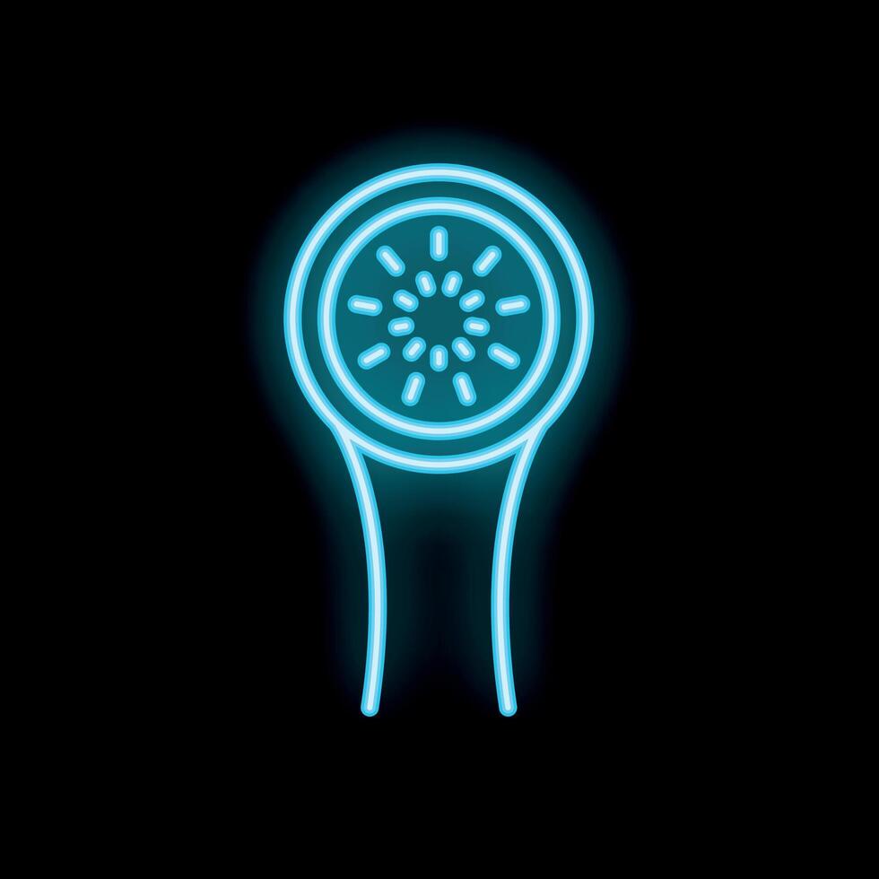 Blue neon sign showing a kiwi fruit cut in half on black background vector