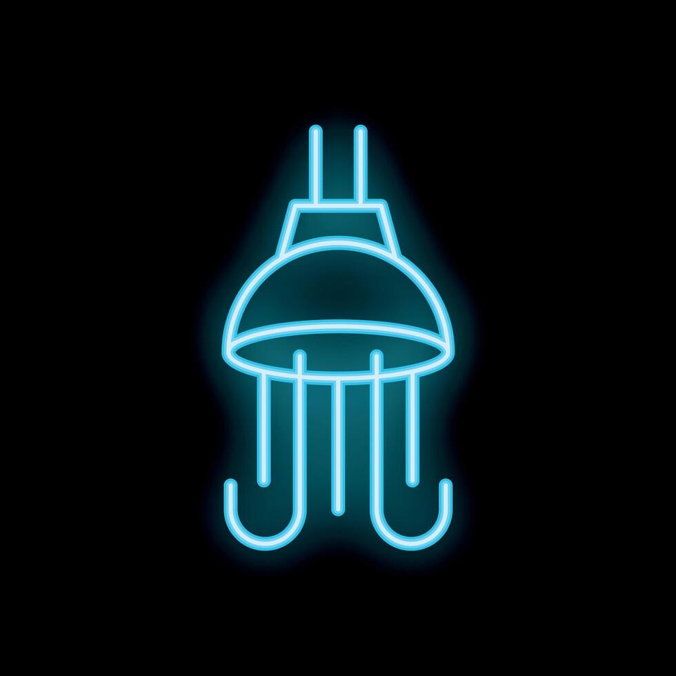 Neon fishing lamp sign with hooks on black background vector
