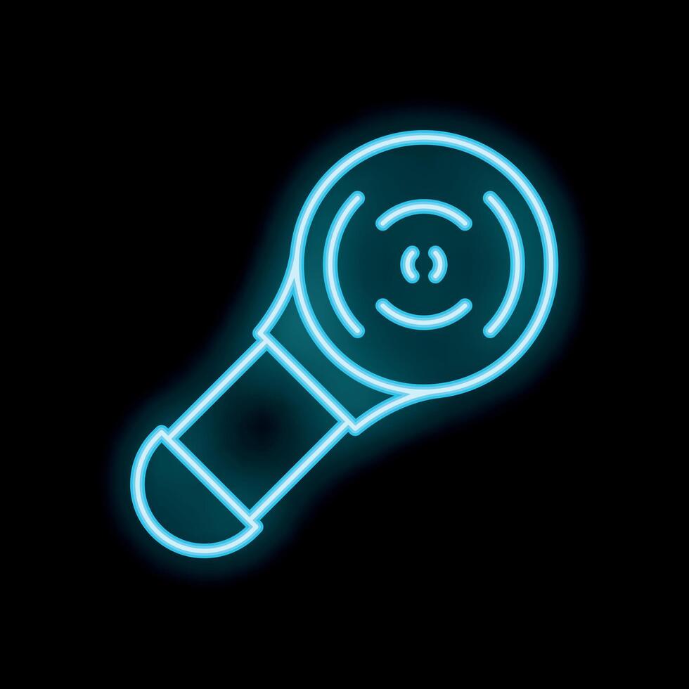 Neon icon of a retro futuristic flashlight shining in graphics style vector