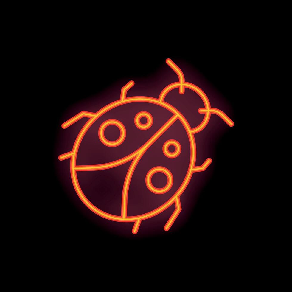 Bright red neon sign showing a ladybug on black background vector