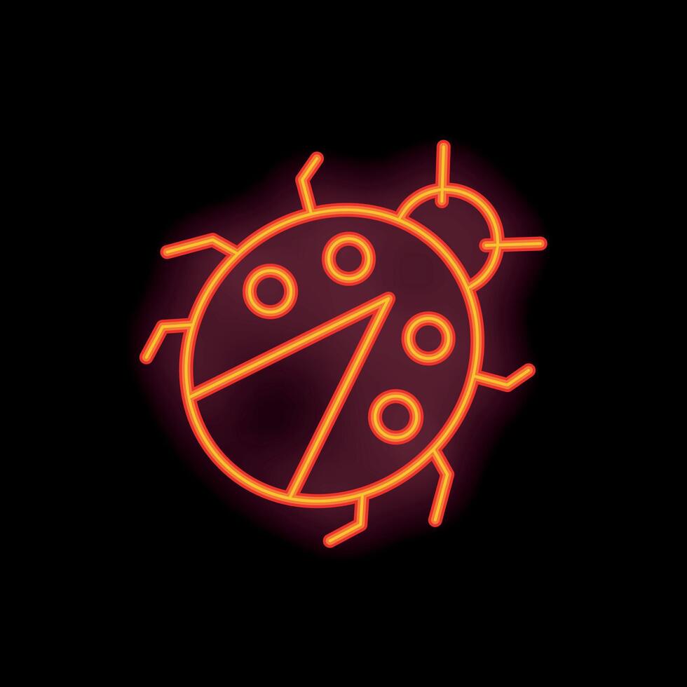 Neon icon of ladybug glowing in dark background vector
