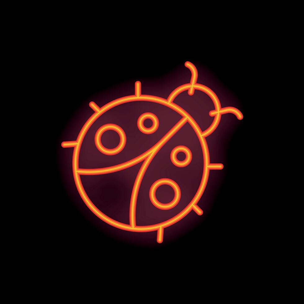 Bright red neon sign showing a ladybug on black background vector