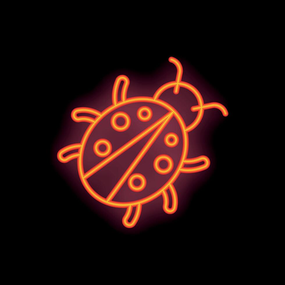 Bright red neon sign showing a ladybug on black background vector