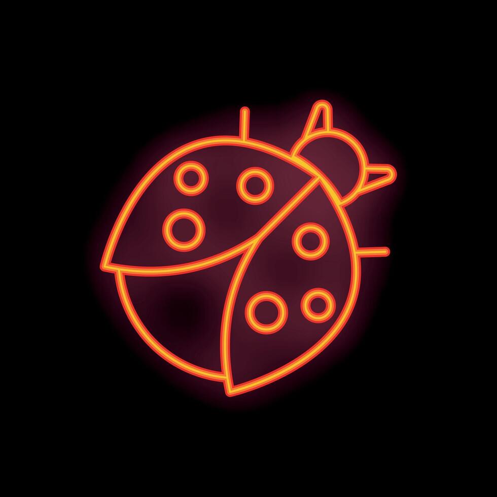 Glowing neon icon of a ladybug spreading its wings on black background vector