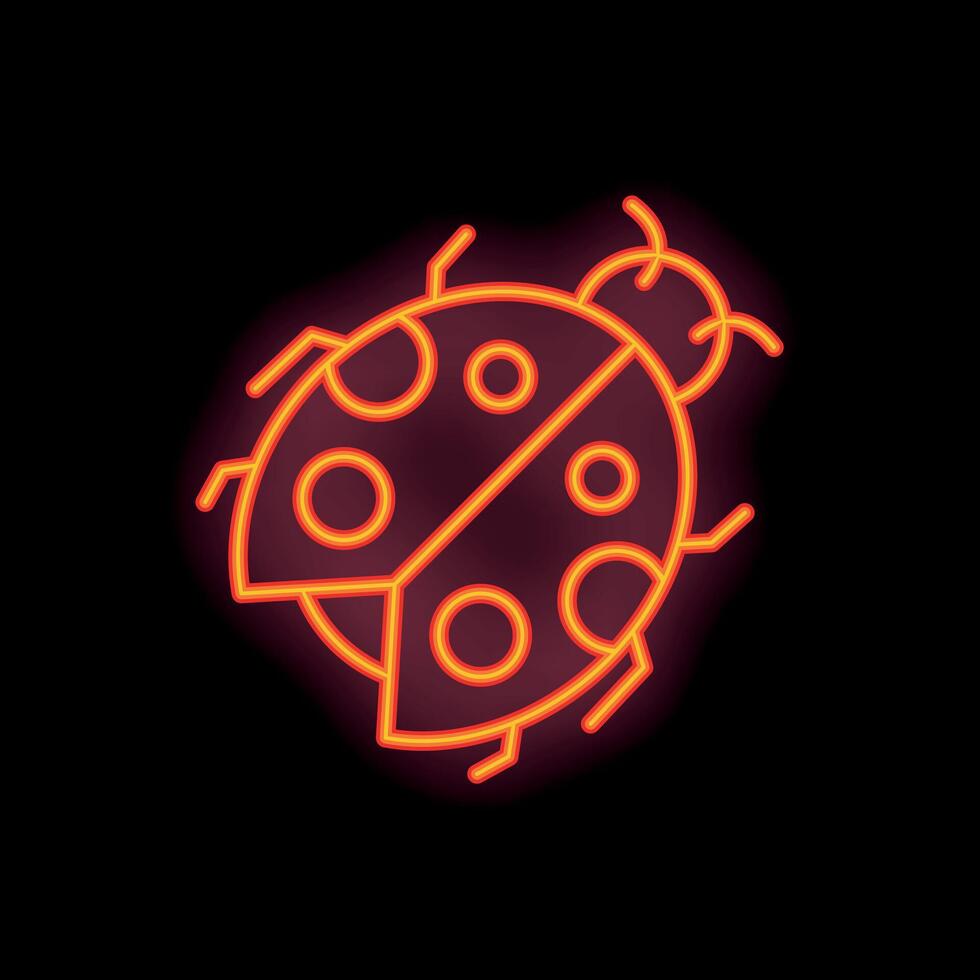 Bright neon sign of ladybug glowing on a black background vector