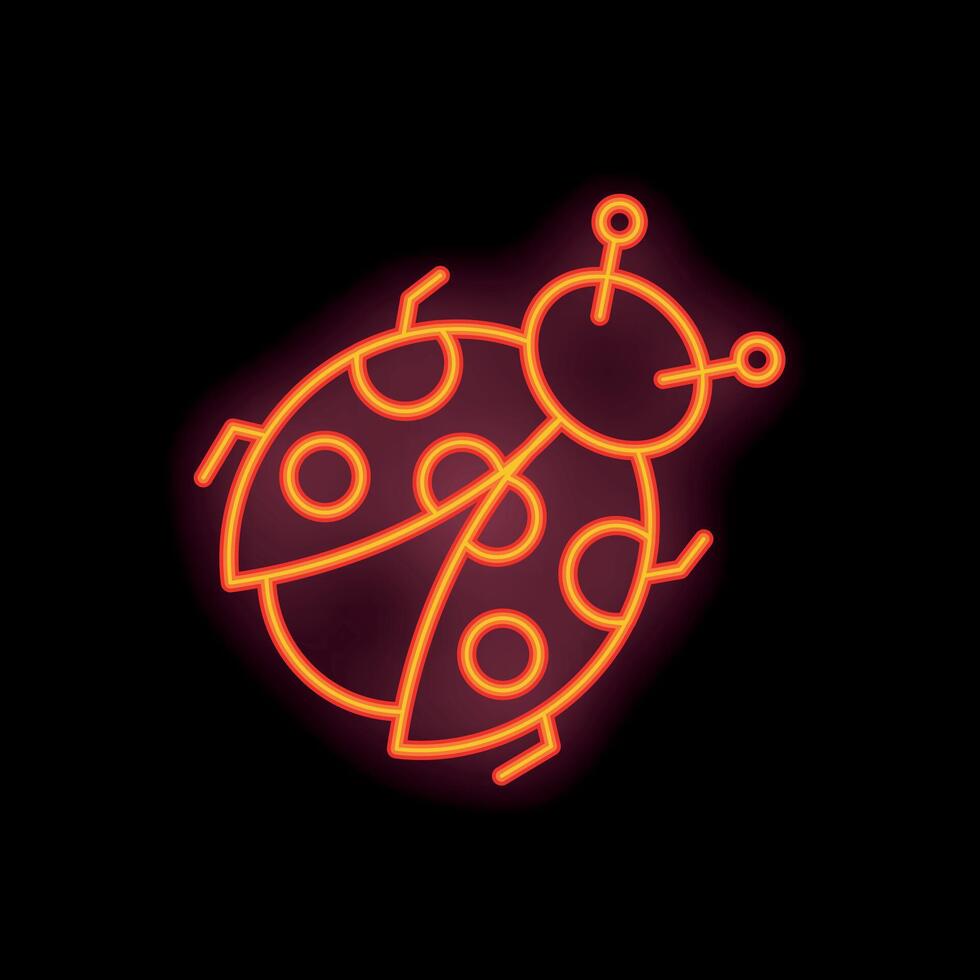 Bright orange neon ladybug shining on dark background vector