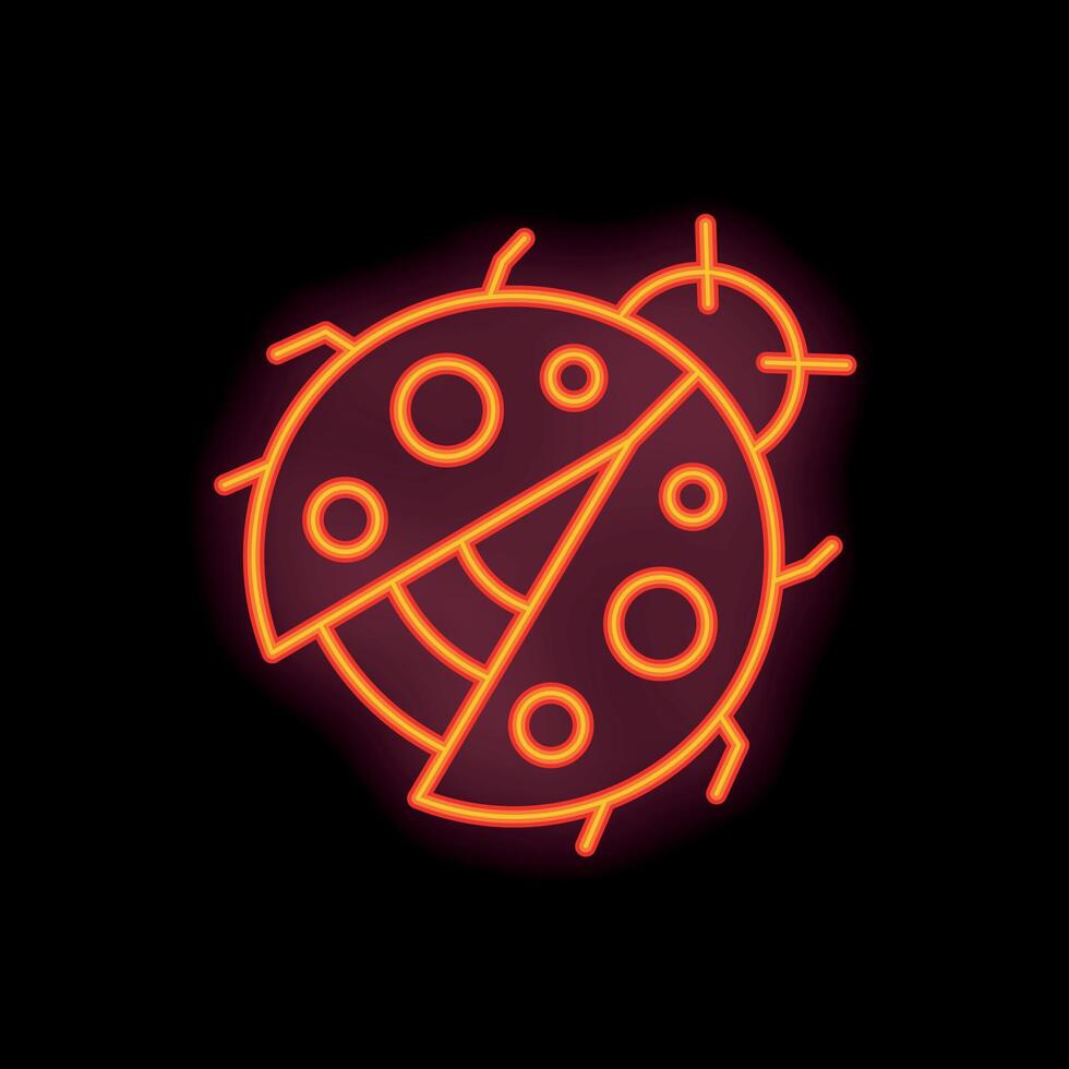 Red neon icon of ladybug glowing on dark background vector