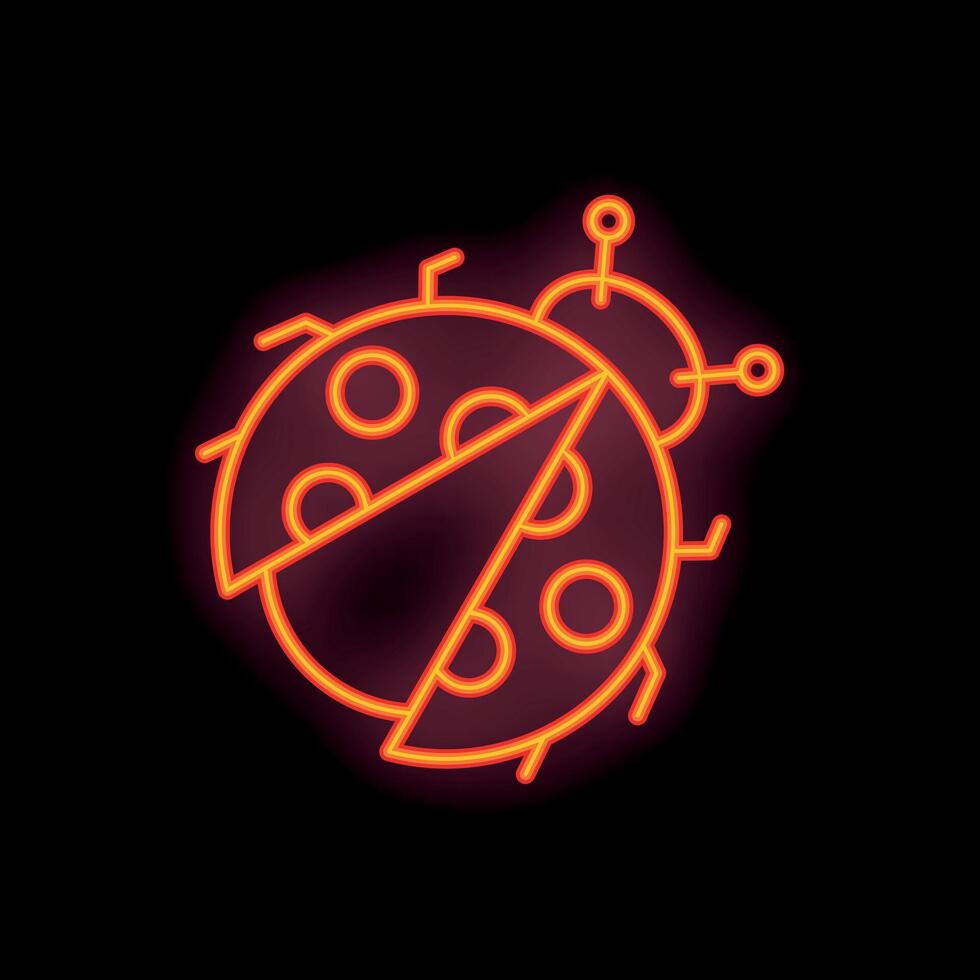 Neon icon of ladybug glowing in dark background vector