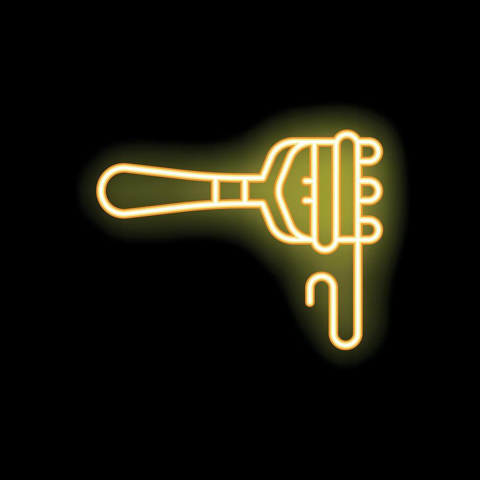 Neon sign of fork holding noodles with sauce dripping vector