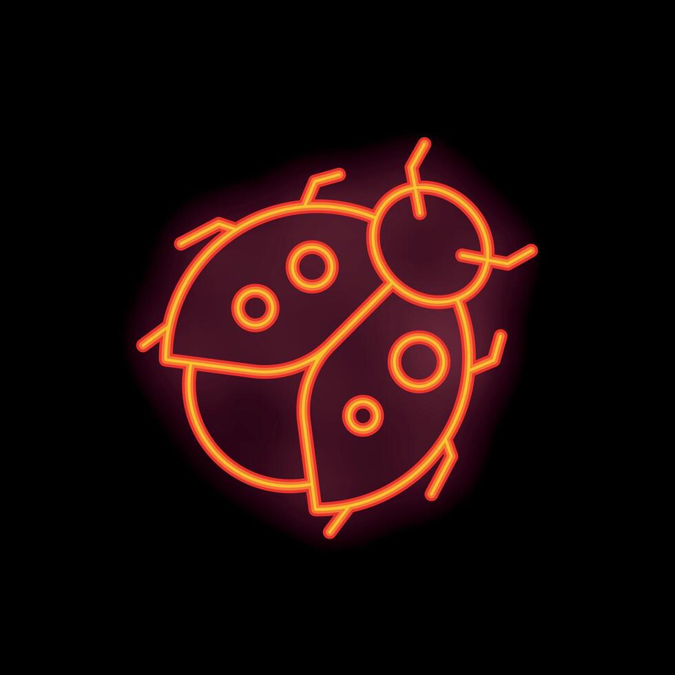 Red neon sign showing a ladybug on black background vector
