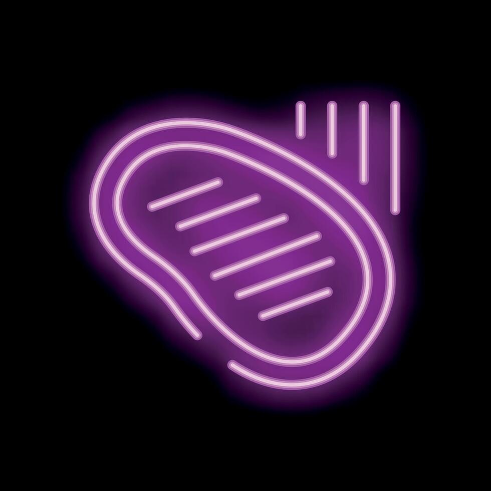 Neon sign showing a hot steak sizzling on a black background vector