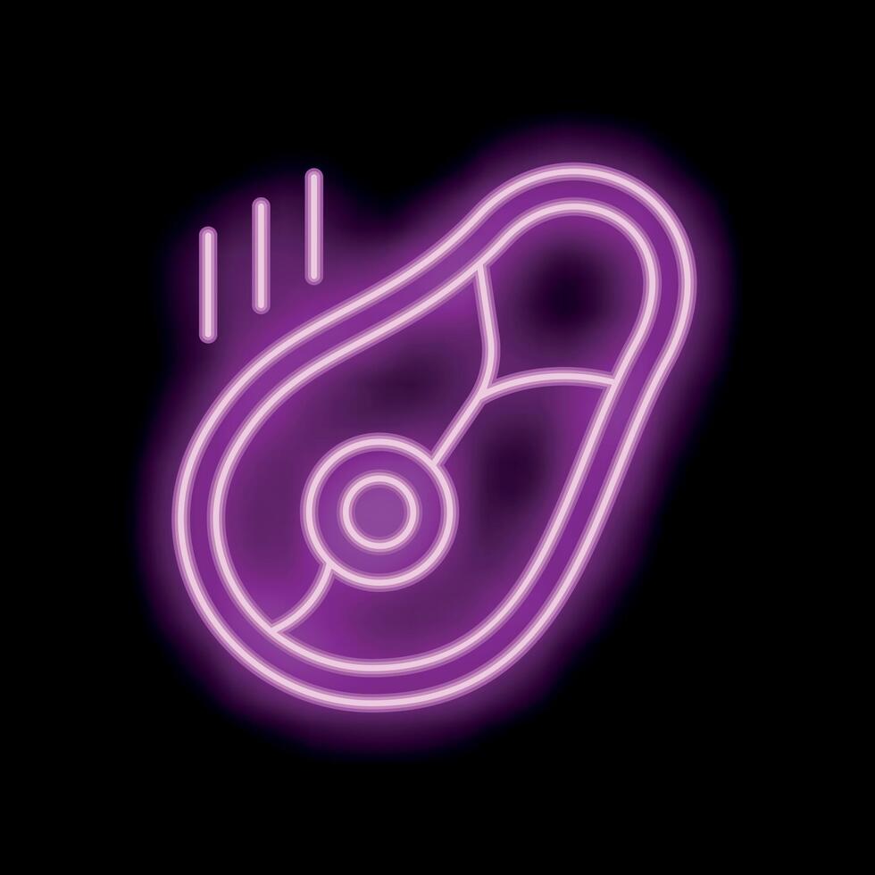 Glowing neon icon of cooked meat steak for restaurant menu vector