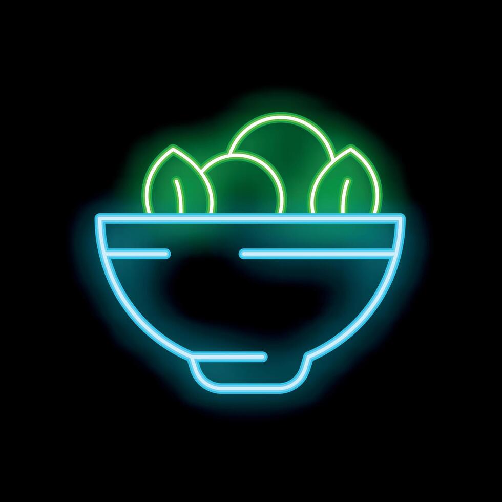 Neon sign depicting bowl overflowing with fresh salad vector