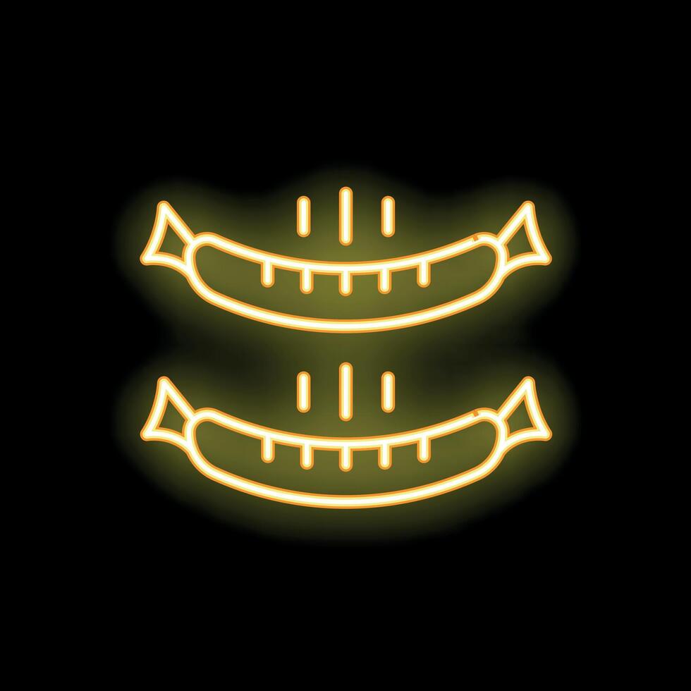 Neon sign of two sausages with steam on black background vector
