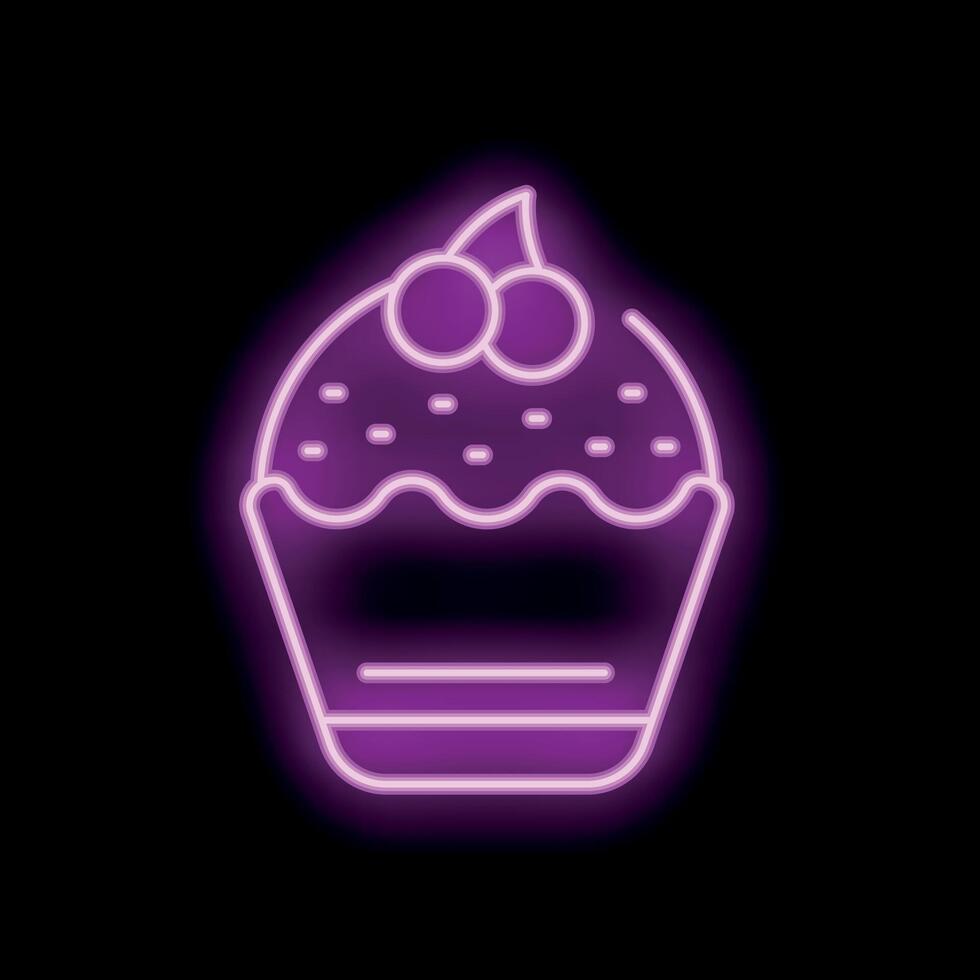 Glowing neon sign depicting a cupcake with cherries on top vector